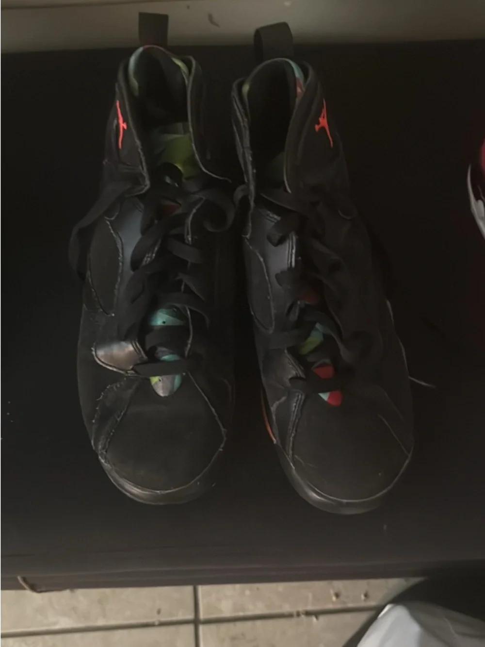 Jordan Black Athletic Shoes with Red and Green Accents
